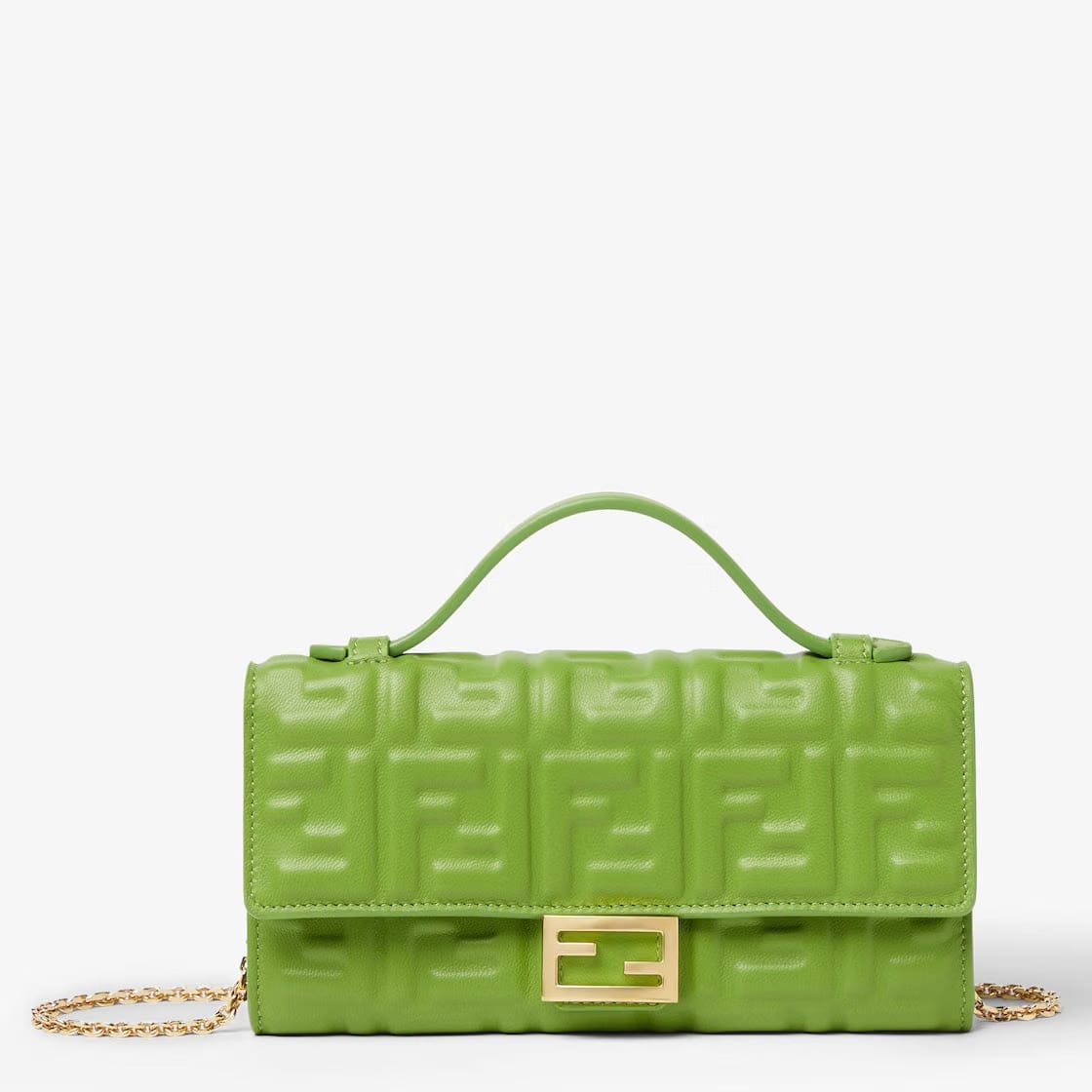 Baguette Continental With Chain Forest green nappa leather wallet with FF motif