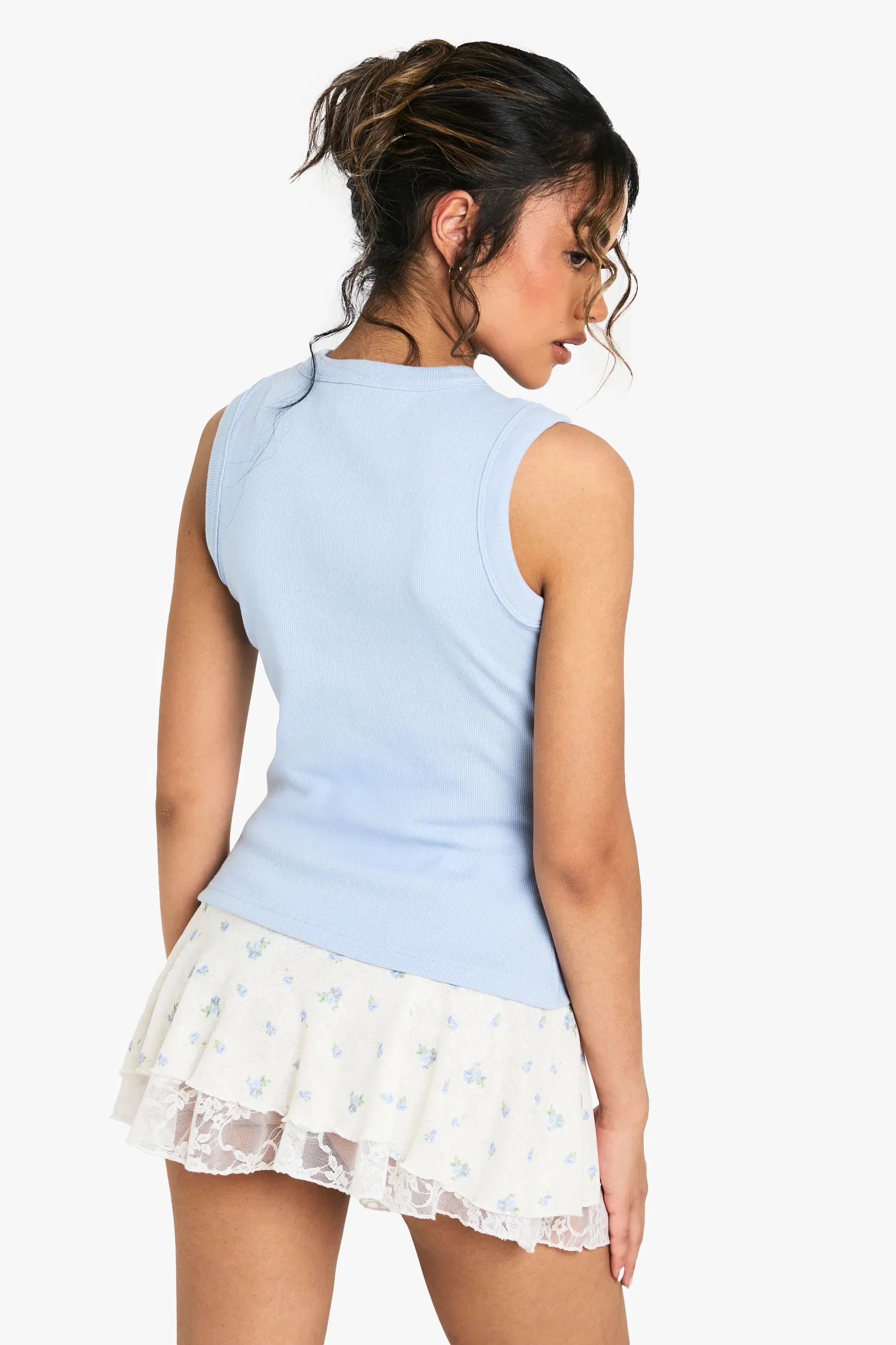 Ditsy Floral Lace Trim Hem Ruffle Mini Skirt
