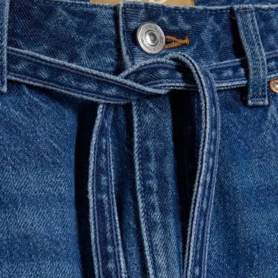 Blue Baggy Wide Leg Tie Waist Jeans