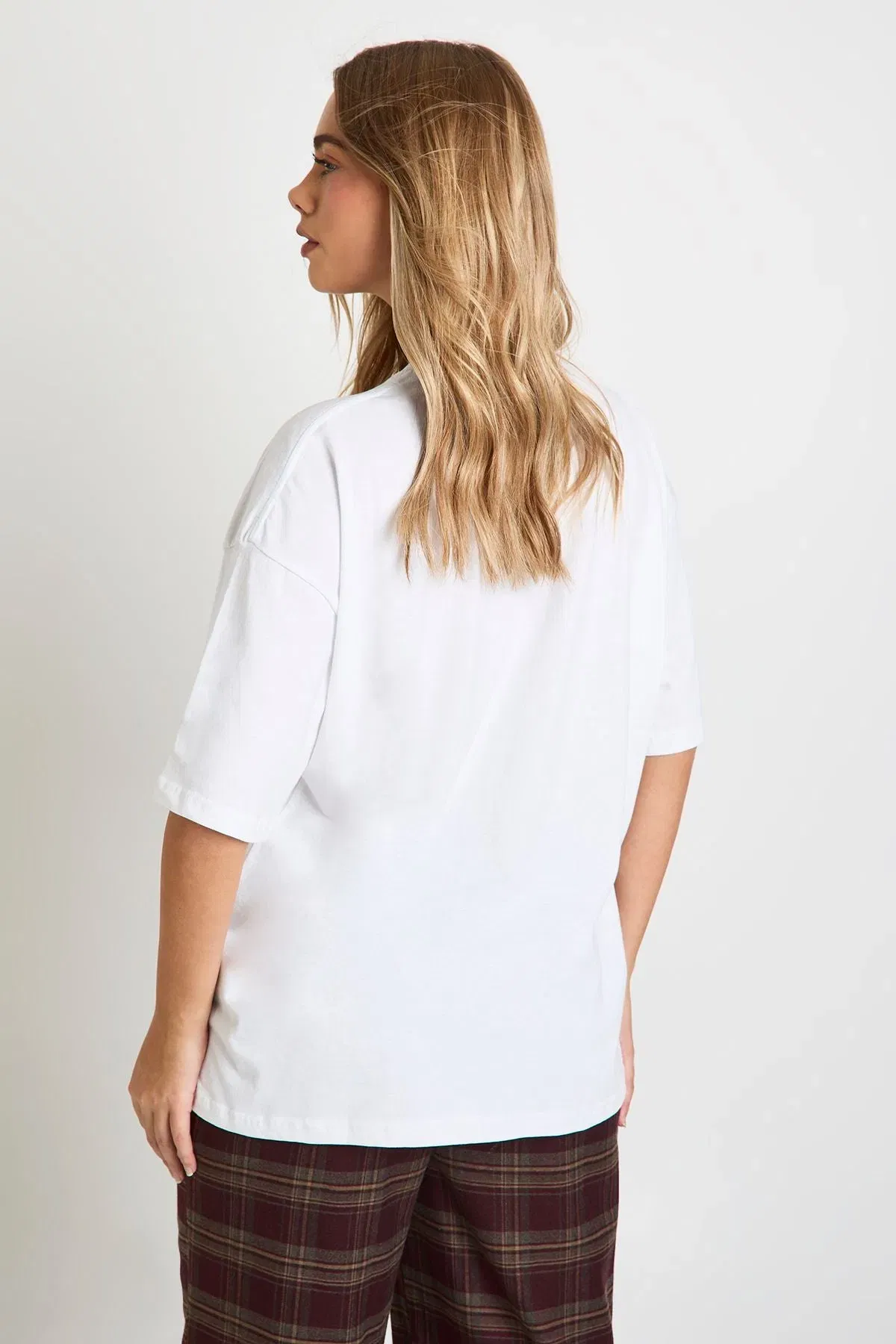 Pumpkin Spice Latte Checkered Printed Oversized T-Shirt