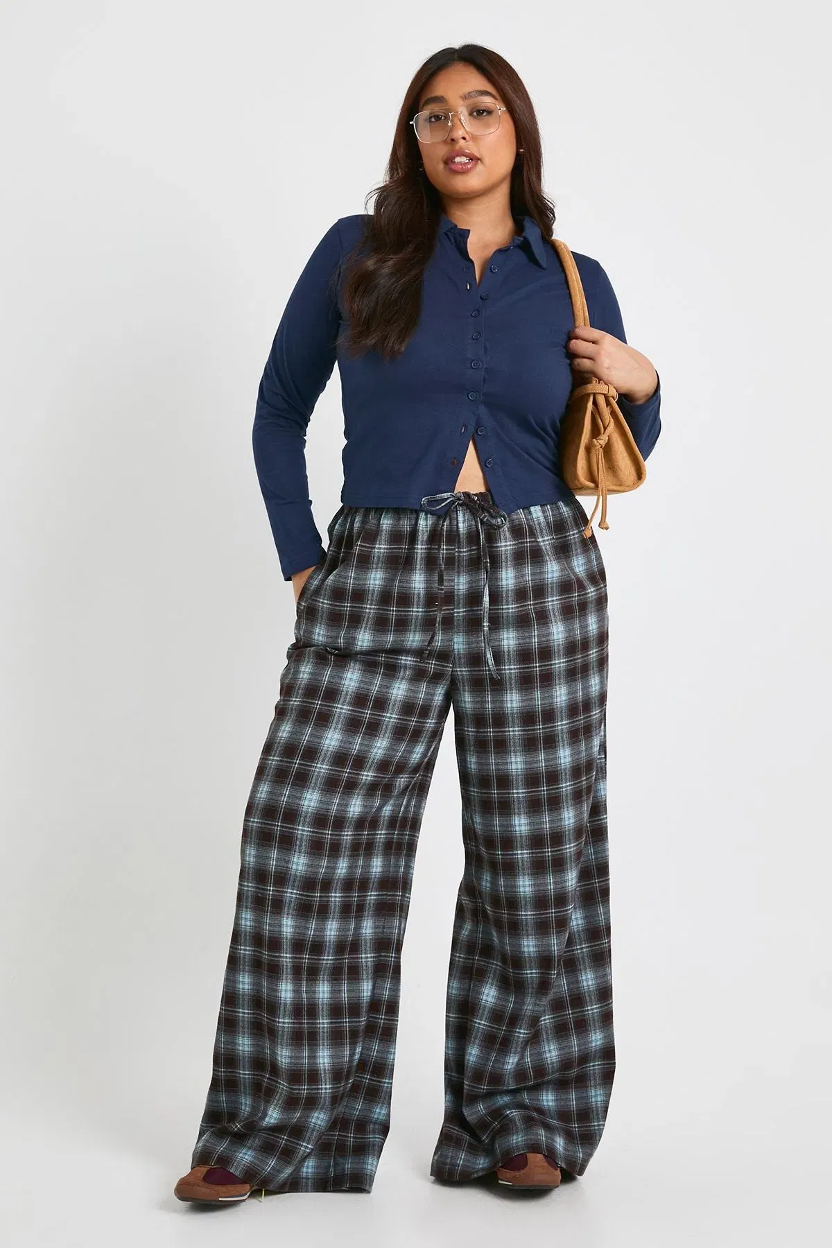 Plus Collared Button Down Long Sleeve Top