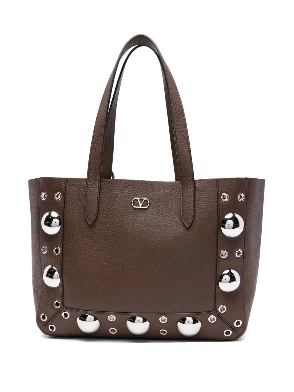 metallic-eyelet leather tote bag