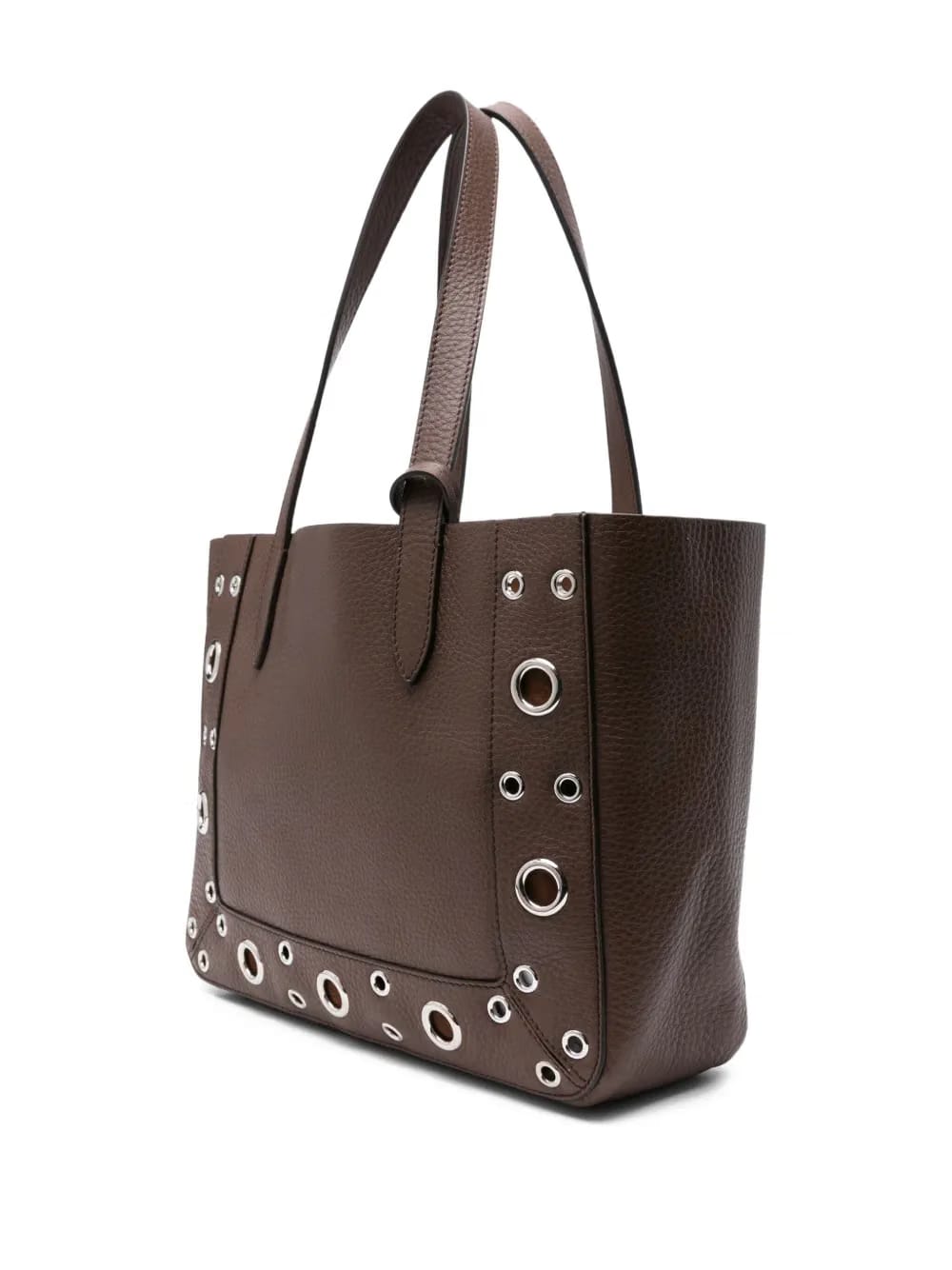 metallic-eyelet leather tote bag