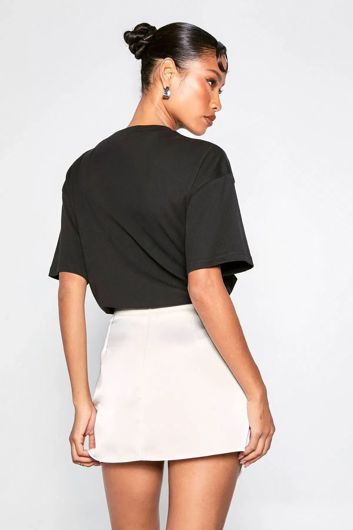 Lace Insert Satin Mini Skirt