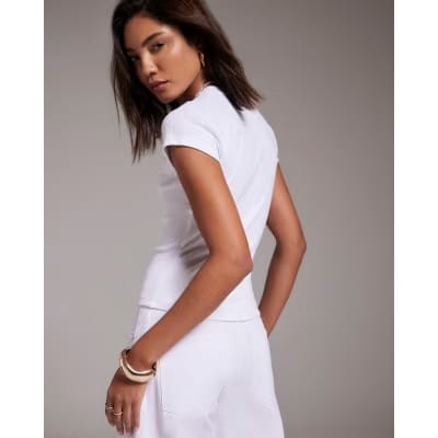 White Short Sleeve Fitted Ribbed T-shirt