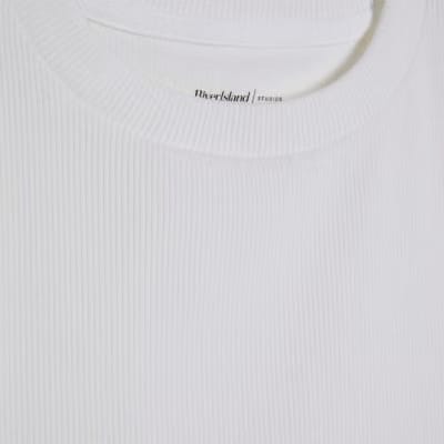 White Short Sleeve Fitted Ribbed T-shirt