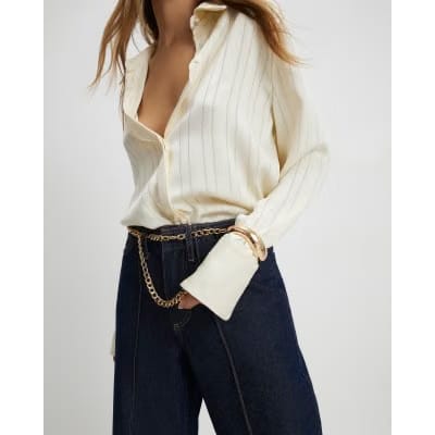 Blue Belted Wide Leg Jeans