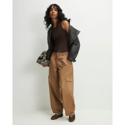 Brown Sleeveless Ribbed Tank Top