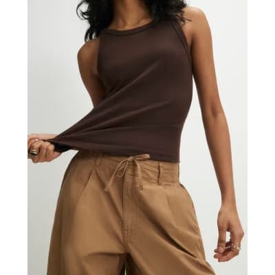 Brown Sleeveless Ribbed Tank Top