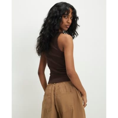 Brown Sleeveless Ribbed Tank Top