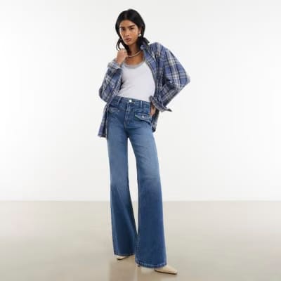 Blue Relaxed Flare Jeans