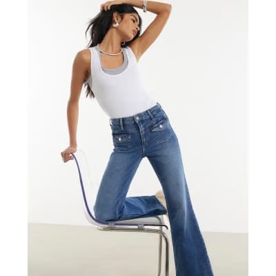 Blue Relaxed Flare Jeans