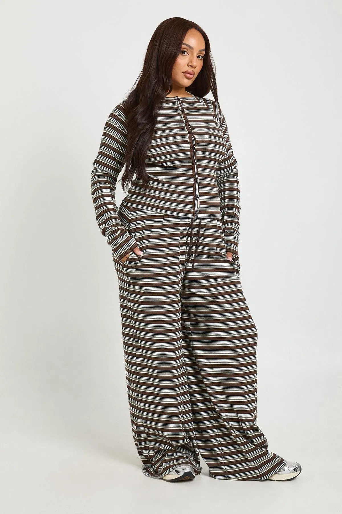 Plus Stripe Wide Leg Trousers