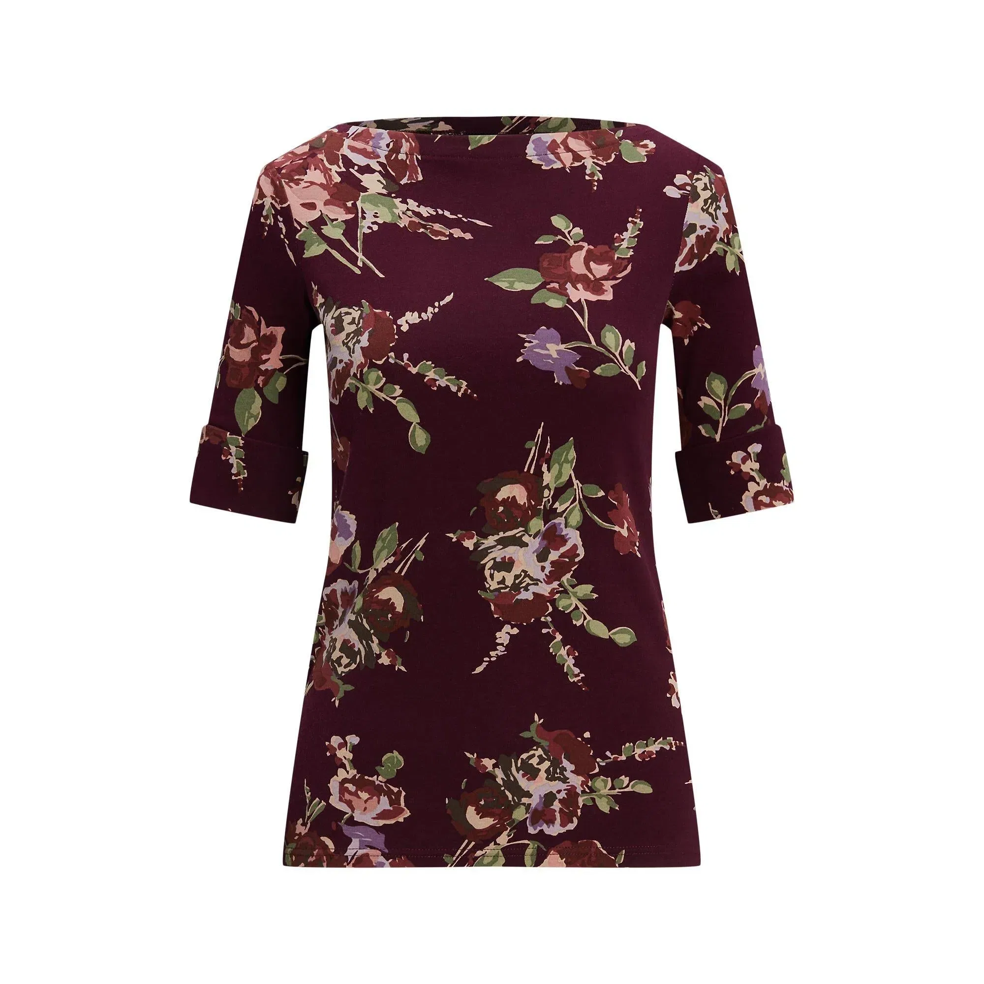 Floral Stretch Boatneck T-Shirt