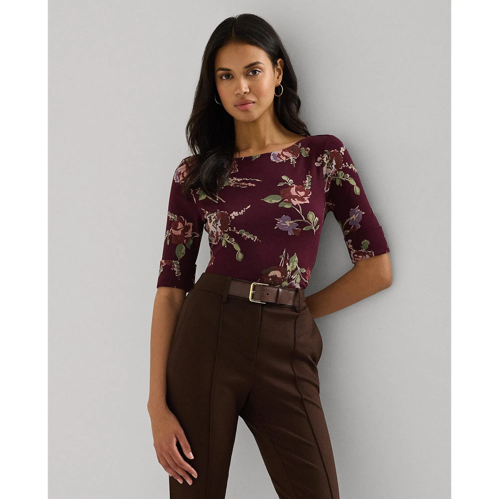 Floral Stretch Boatneck T-Shirt