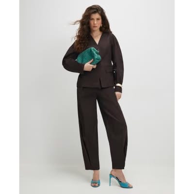 Brown High Waisted Tapered Trousers
