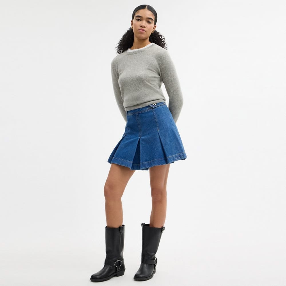 Denim Pleated Skirt