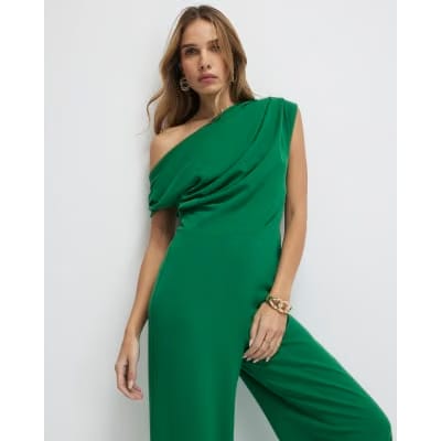 Green Asymmetric Drape Jumpsuit