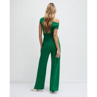Green Asymmetric Drape Jumpsuit