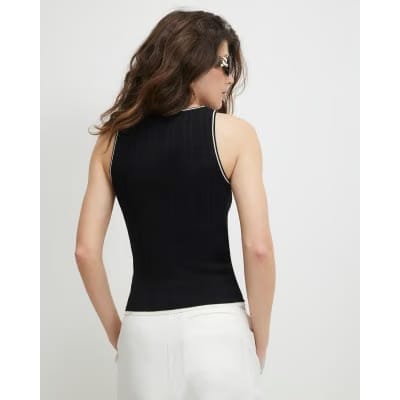 Black Ribbed Tipped Knitted Vest Top