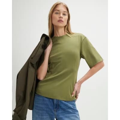 Khaki Short Sleeve Tie Back Seamed Top