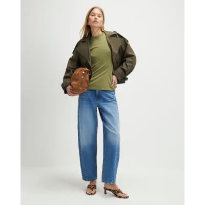 Khaki Short Sleeve Tie Back Seamed Top