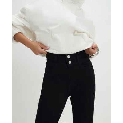 Petite Black High Rise Relaxed Flare Jeans