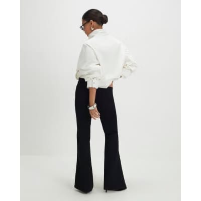 Petite Black High Rise Relaxed Flare Jeans