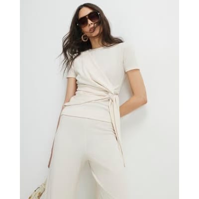 Cream Textured Knot Front Top