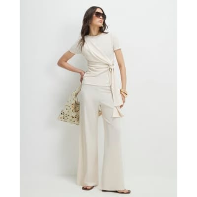 Cream Textured Knot Front Top