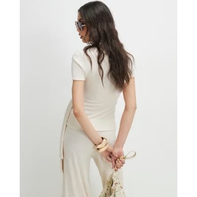 Cream Textured Knot Front Top