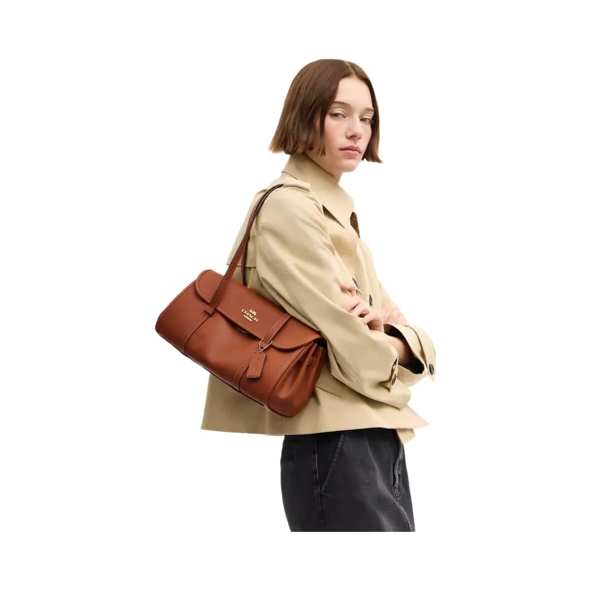 Coach Bridget Flap Shoulder Bag in Gold Tan