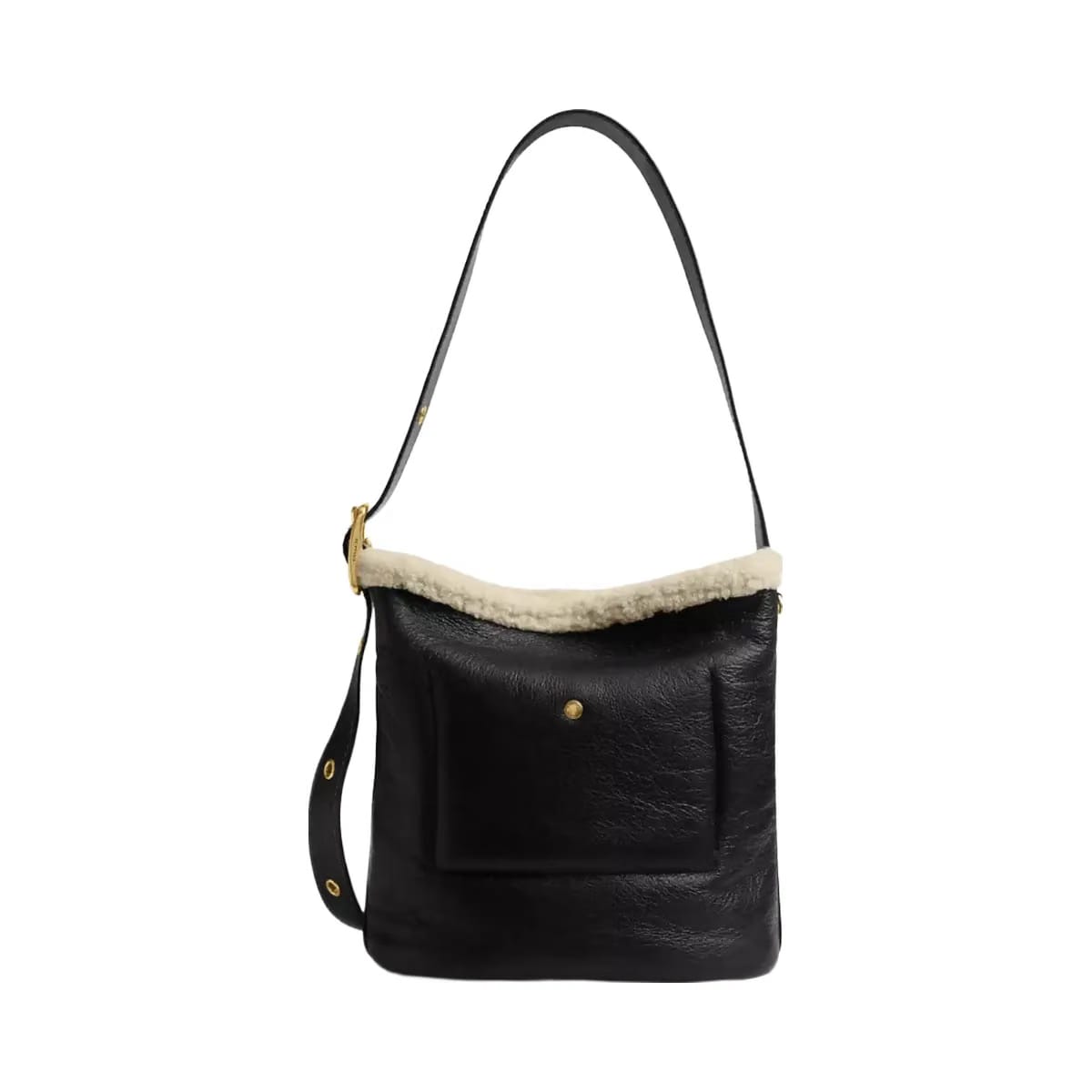 Coach Bleecker Bucket Bag In Shearling in Brass Black Natural