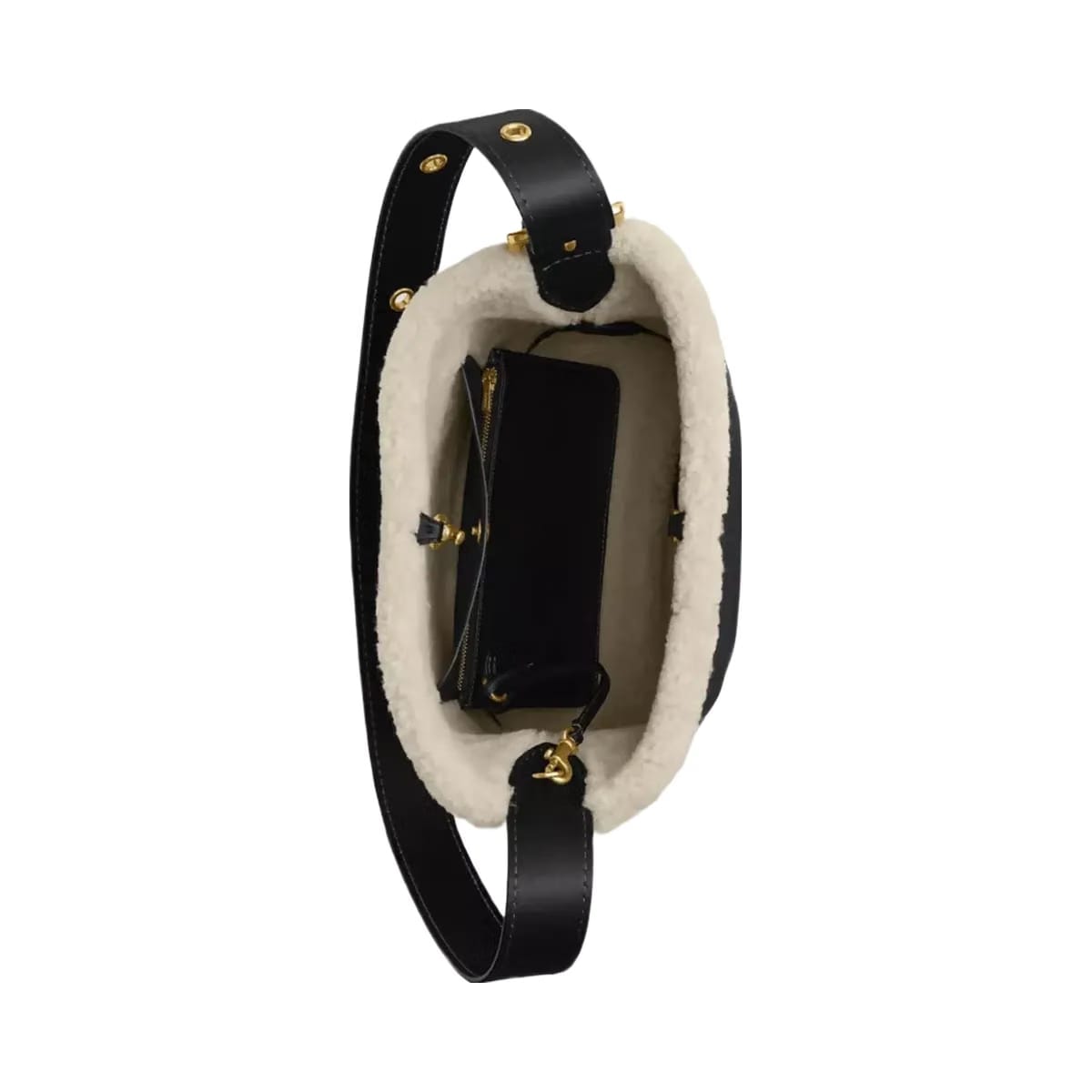 Coach Bleecker Bucket Bag In Shearling in Brass Black Natural