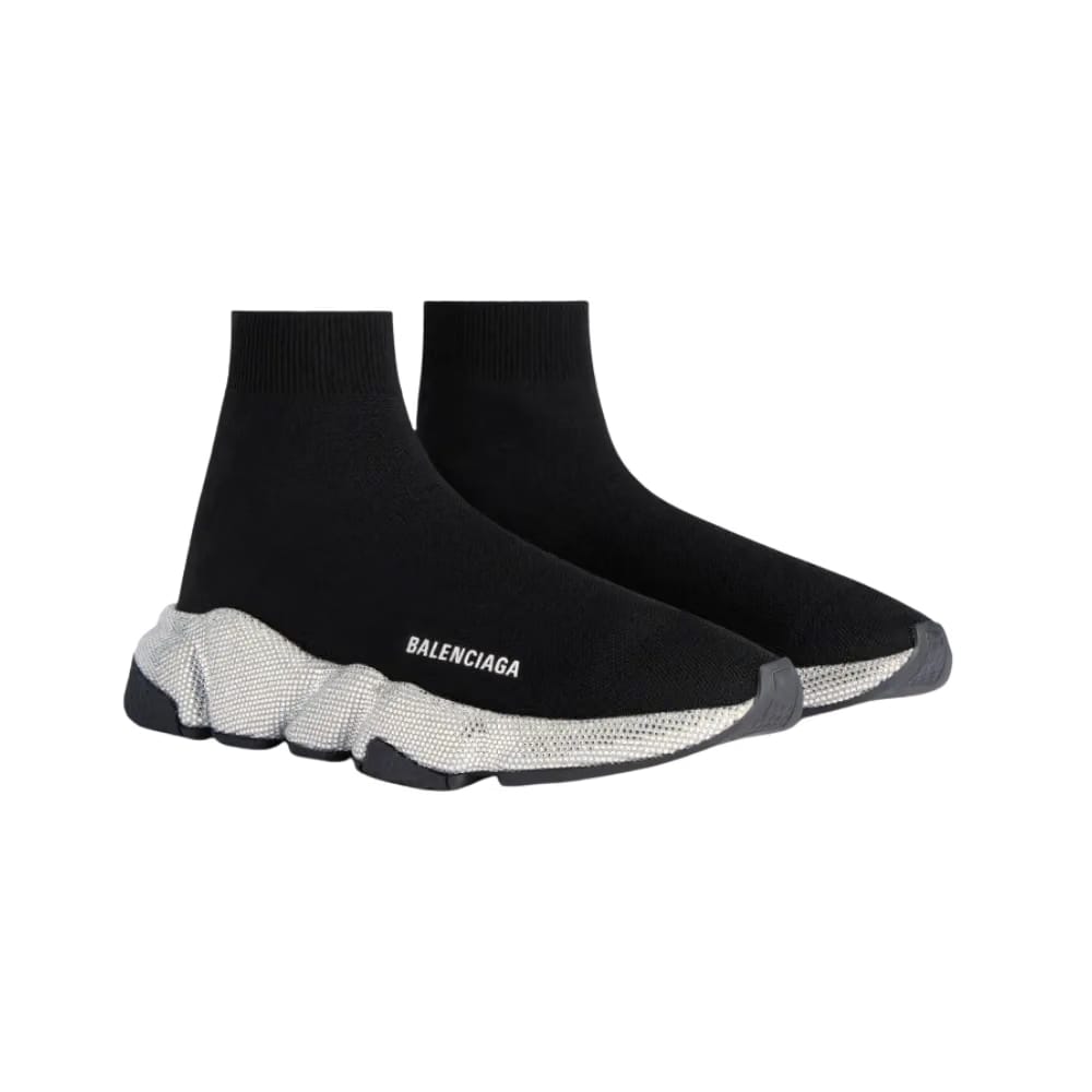 Balenciaga Speed Recycled Knit Sneaker With Rhinestones In Black