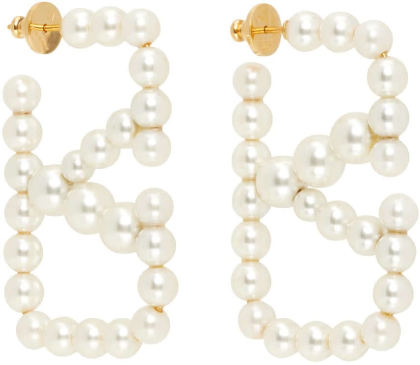 White VLogo Signature Pearl Earrings