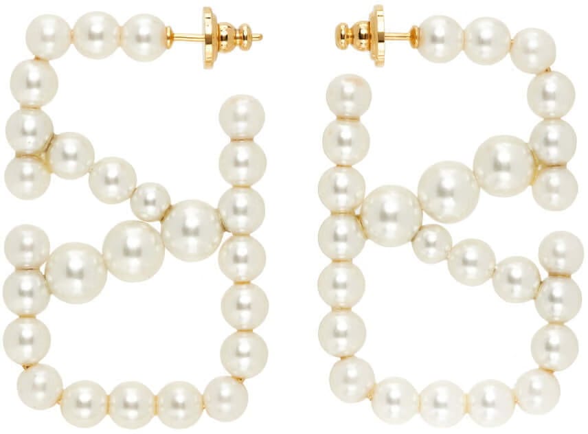 White VLogo Signature Pearl Earrings