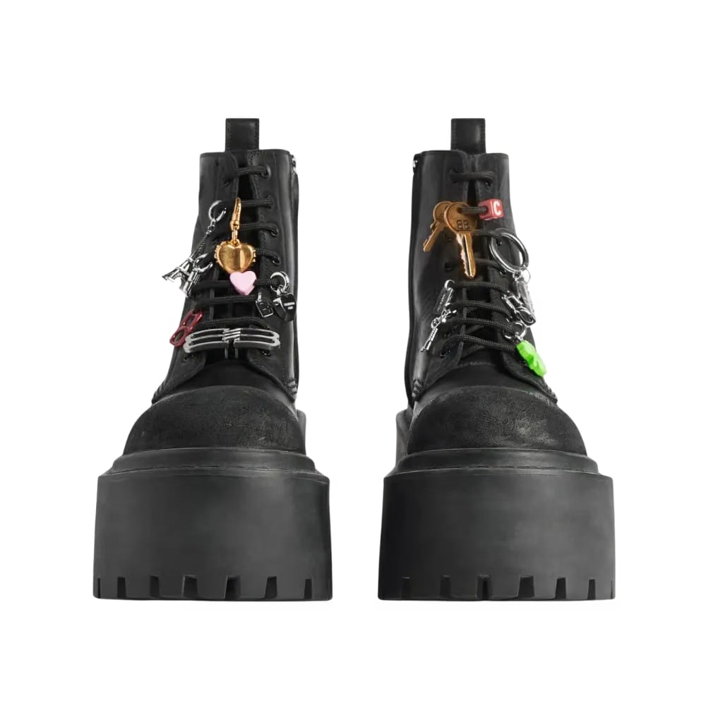 Balenciaga Strike Platform Bootie With Charms In Black
