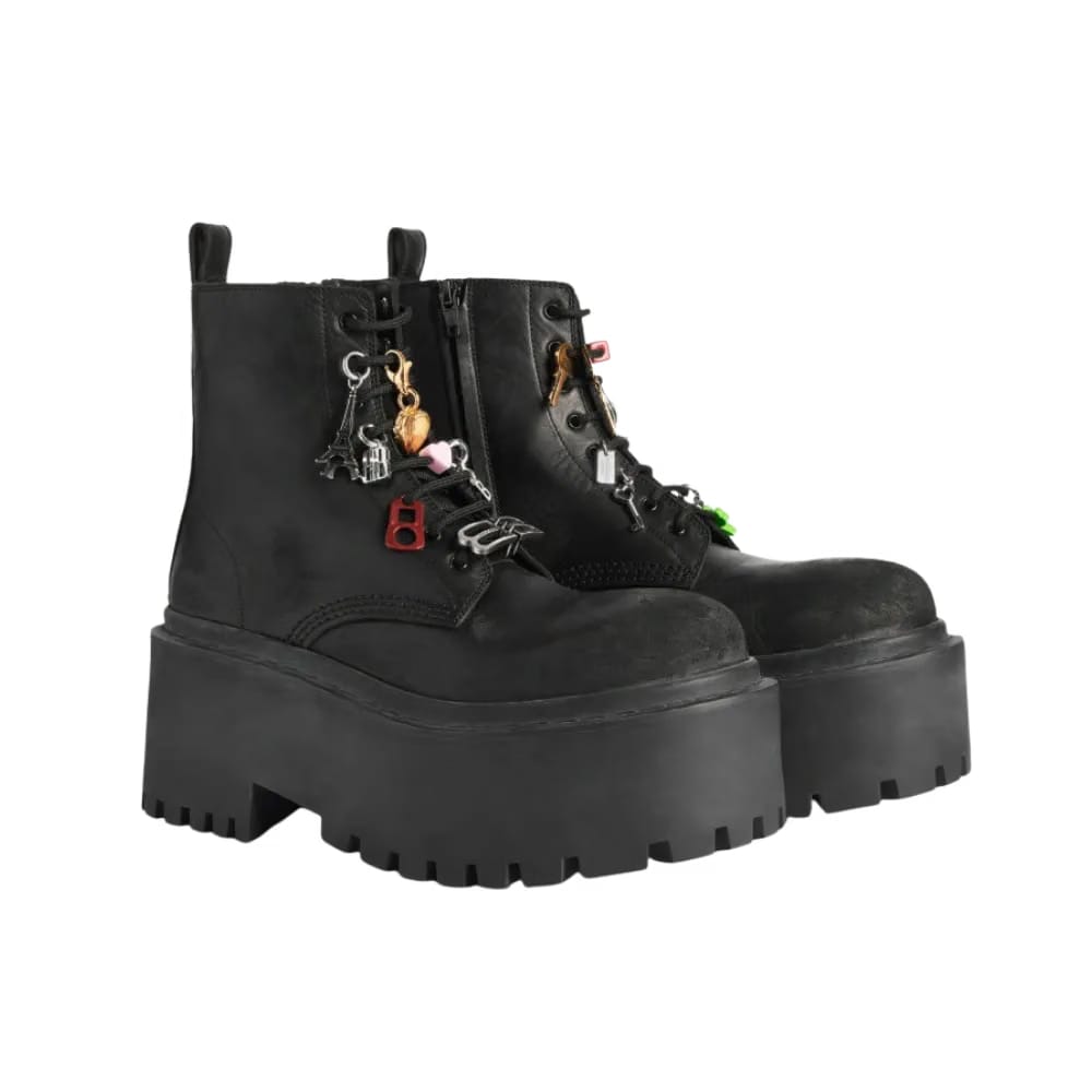 Balenciaga Strike Platform Bootie With Charms In Black