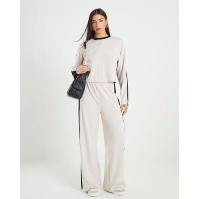 Cream Colour Block Batwing Sweatshirt