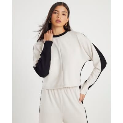 Cream Colour Block Batwing Sweatshirt