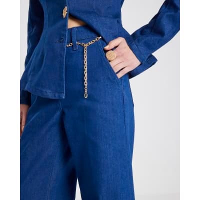 Blue Wide Leg Palazzo Jeans