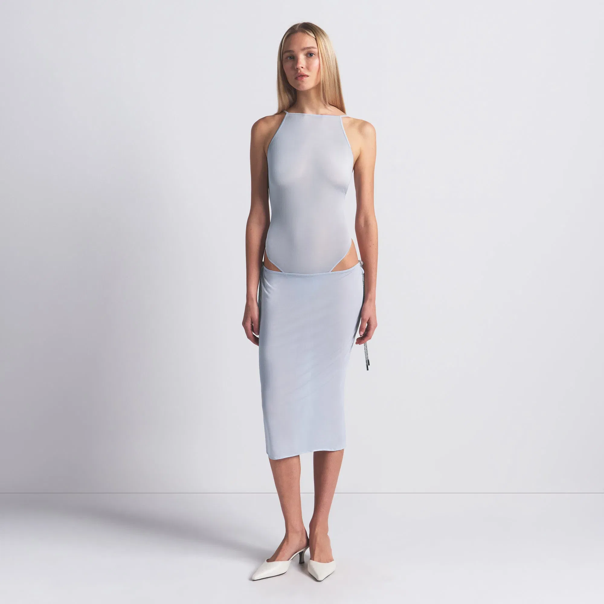 RHINESTONE KNIT OPEN BACK BODYSUIT | ZEN BLUE