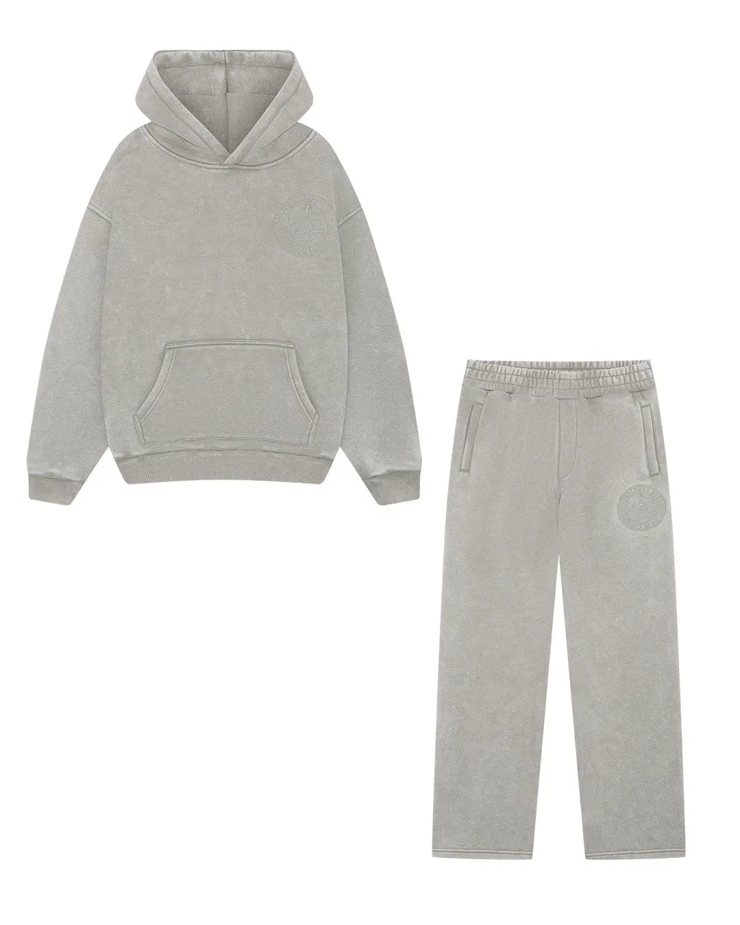 Magiri Embroidered Acid Wash Hoodie & Jogger Tracksuit in Washed Oatmeal
