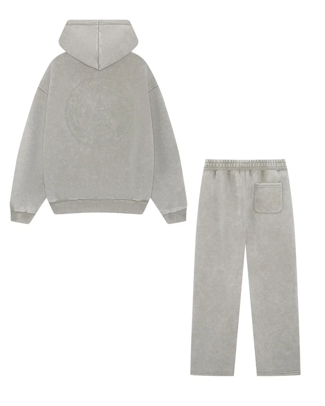 Magiri Embroidered Acid Wash Hoodie & Jogger Tracksuit in Washed Oatmeal