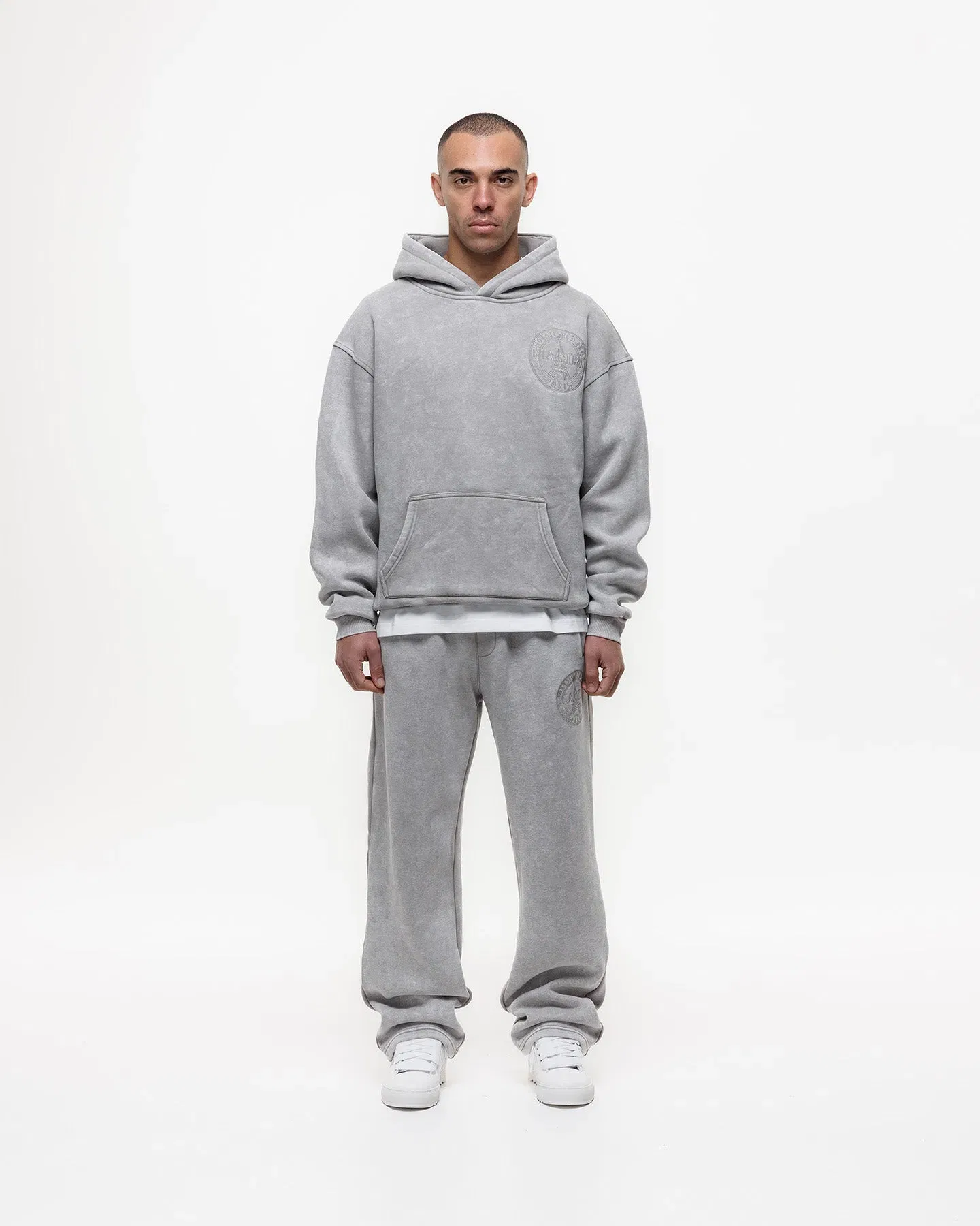 Magiri Embroidered Acid Wash Hoodie & Jogger Tracksuit in Washed Oatmeal
