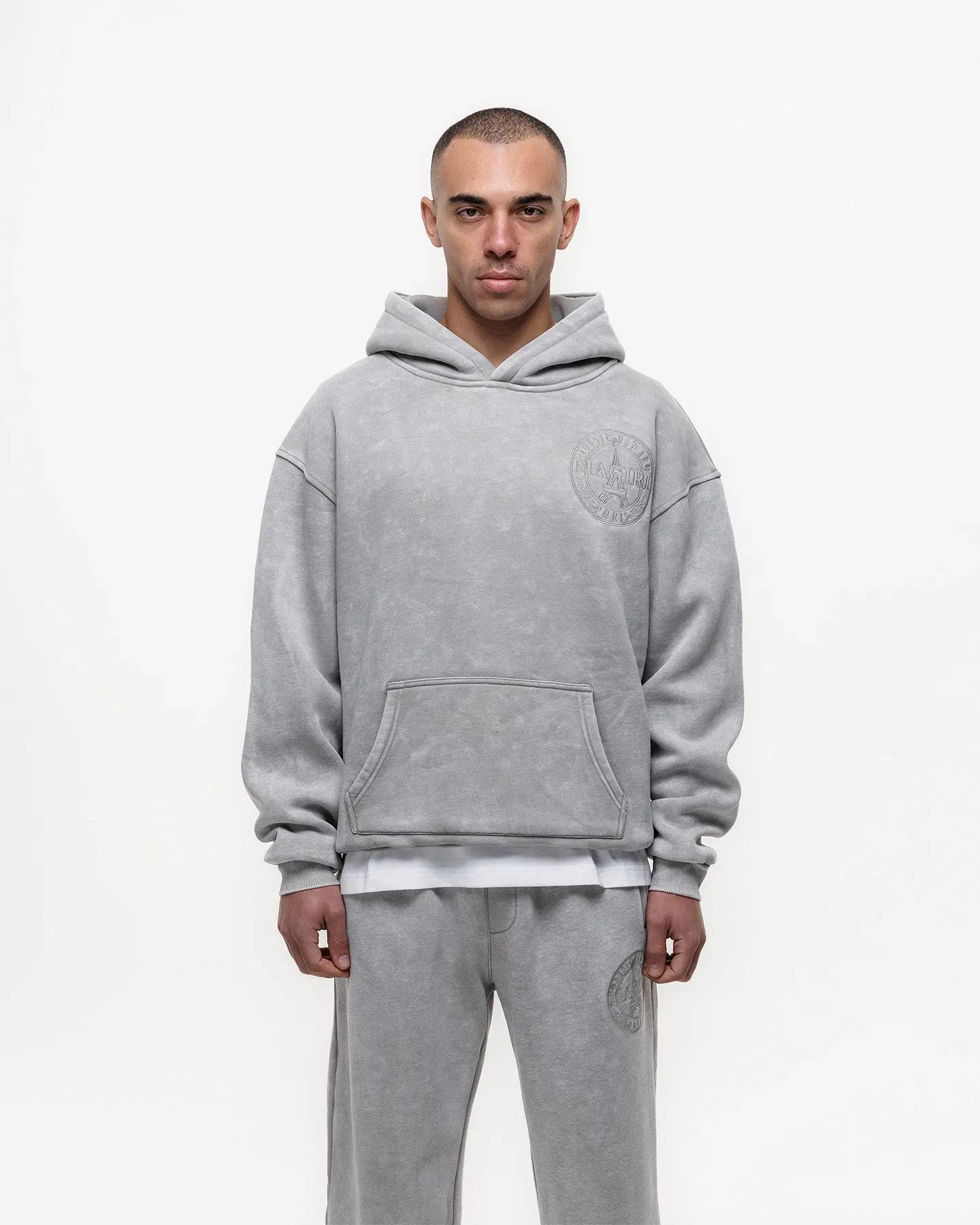Magiri Embroidered Acid Wash Hoodie & Jogger Tracksuit in Washed Oatmeal