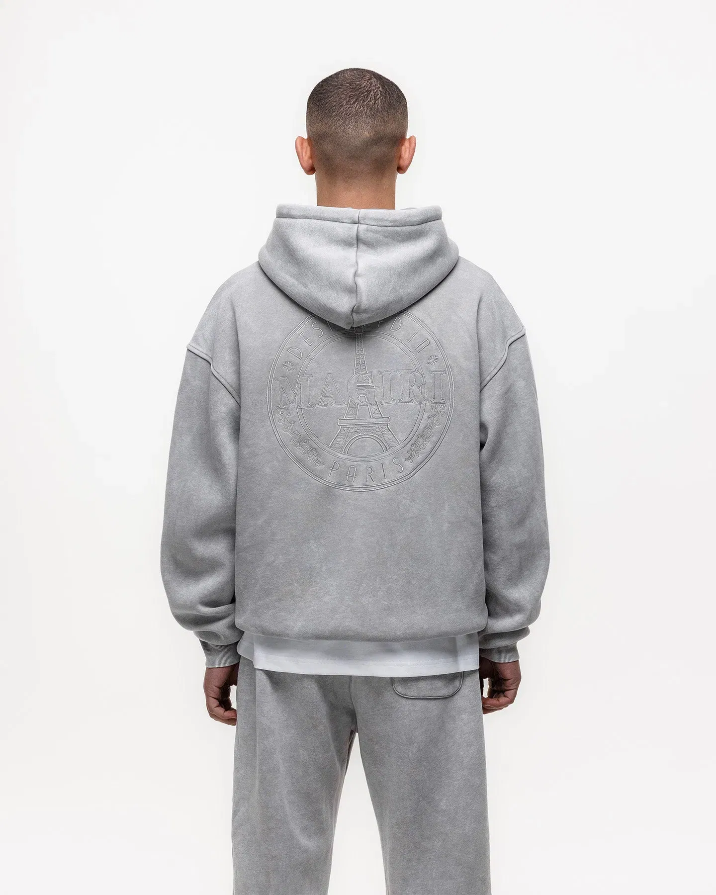 Magiri Embroidered Acid Wash Hoodie & Jogger Tracksuit in Washed Oatmeal