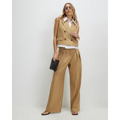 Beige Boxy Pinstripe Hybrid Waistcoat