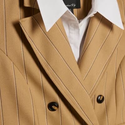 Beige Boxy Pinstripe Hybrid Waistcoat
